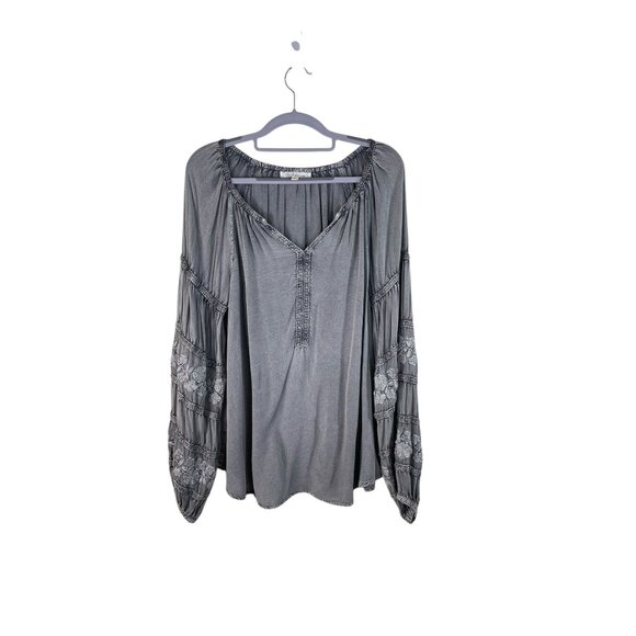 Solitaire Boho Womens Blouse With Embroidered Balloon Sleeves - Picture 1 of 7